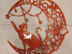 Suspension murale circulaire chat couleur cuivrée holographique en résine époxy artisanale haut de gamme