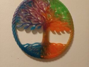 Arbre de vie multicolore circulaire suspension murale en résine époxy artisanale haut de gamme
