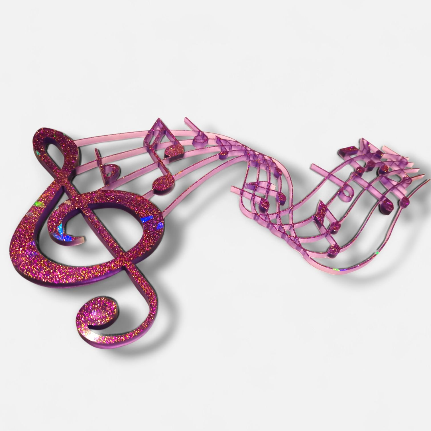 Partition en clé de sol violette et paillettes violettes et dorées en résine époxy artisanale, pièce unique, handmade in France, personnalisable